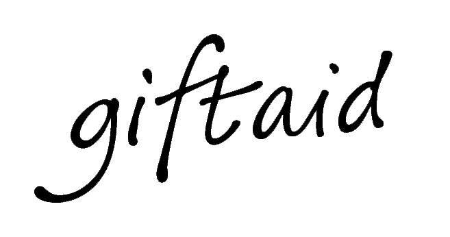 The official logo of the gift aid scheme, comprising of the words "gift aid" in a handwritten style.